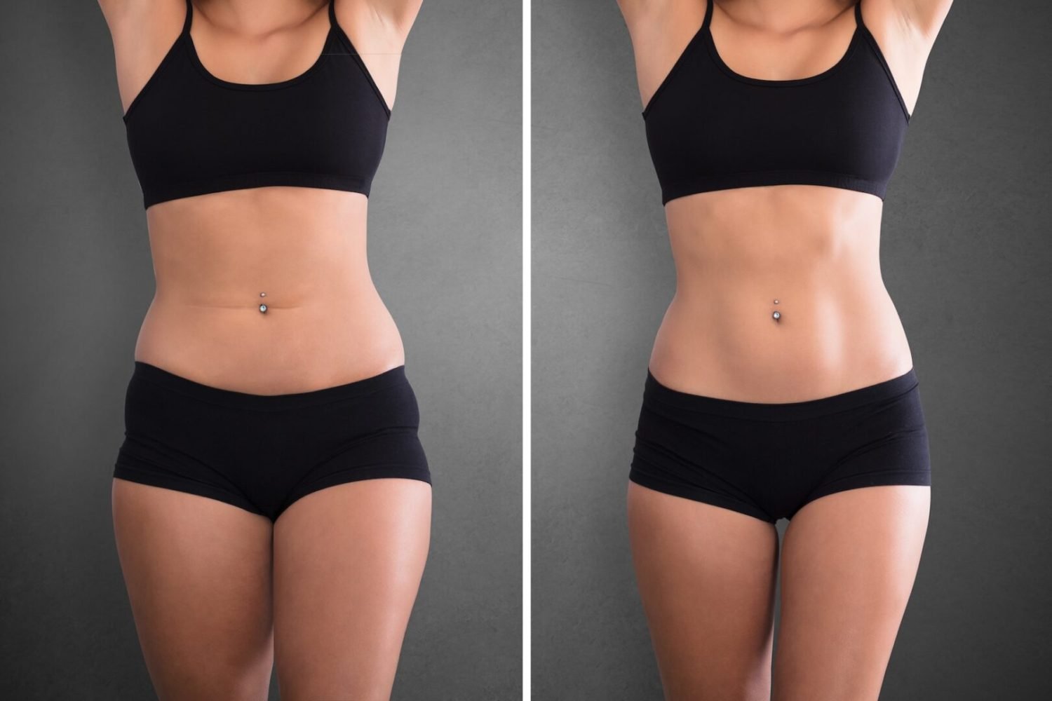 Close-up Of Fat And Slim Woman Before And After Diet